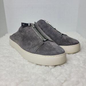 Frye Lena Womens Mule Shoes Size 11 Suede Grey Suede Slide Platform Zip Sneaker